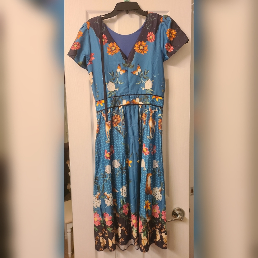 Antix blue Flutter Sleeve Deer Print Floral Dress